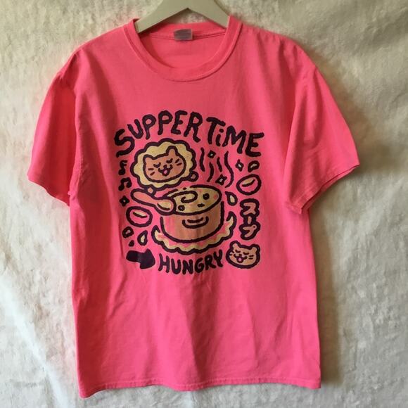 Port & Company Pink "Suppertime Hungry" T-Shirt - Picture 1 of 5